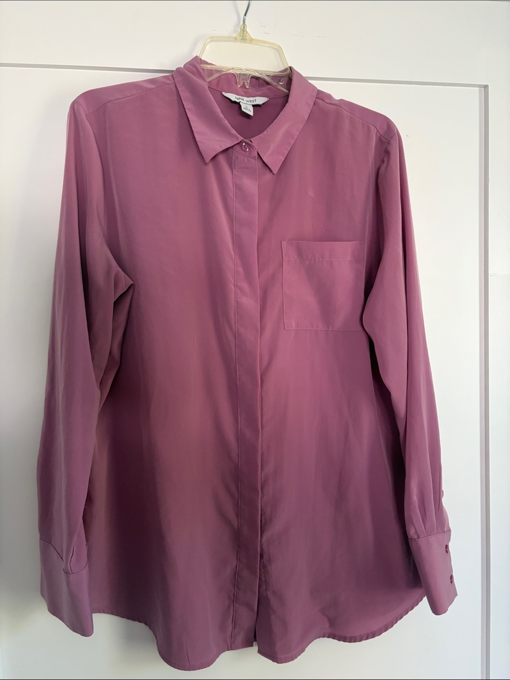 Nine West Mauve Button-Front Long Sleeve Shirt